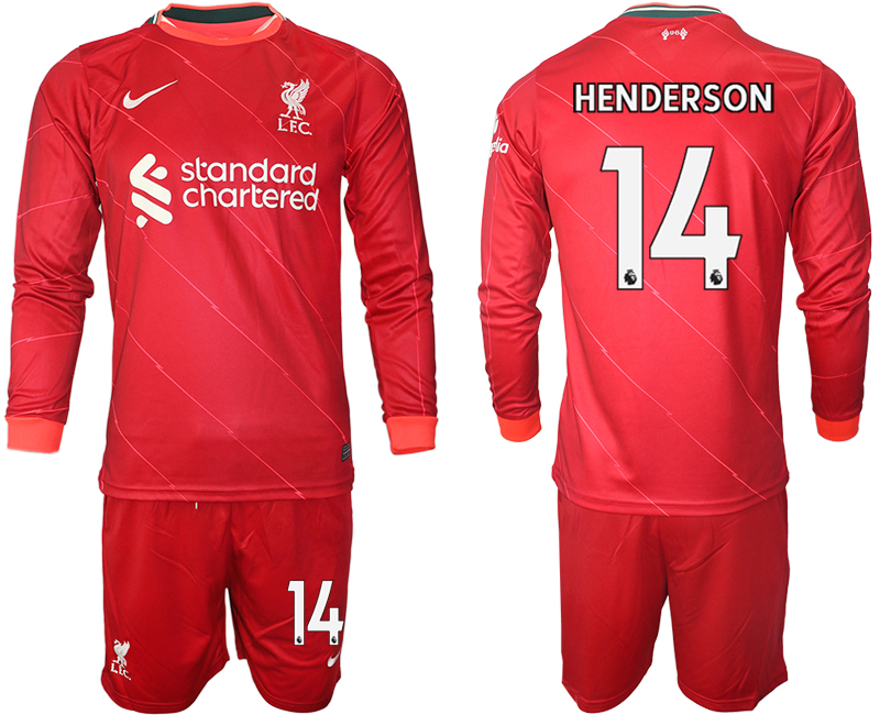 Men 2021-2022 Club Liverpool home red Long Sleeve #14 Soccer Jersey->liverpool jersey->Soccer Club Jersey